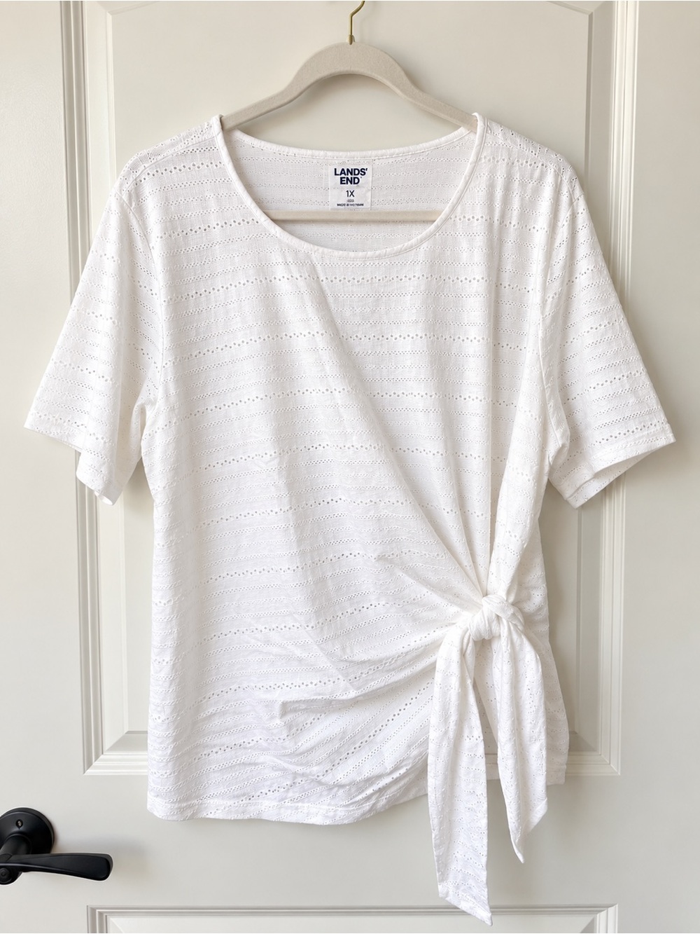 Lands' End Off White Pointelle Side Tie Wrap Top